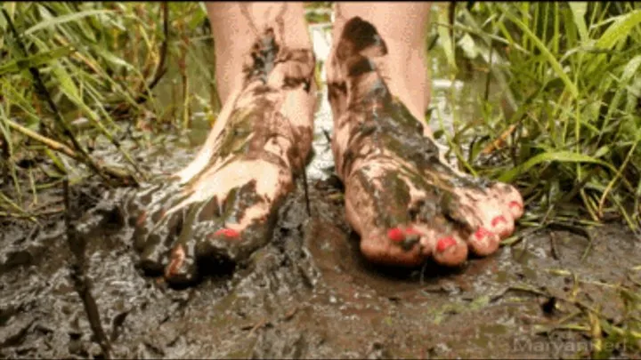 Muddy bare feet