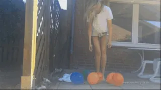 Sneakergirl Crushes Some Balloons