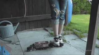 Sneakergirl crushing toy truck