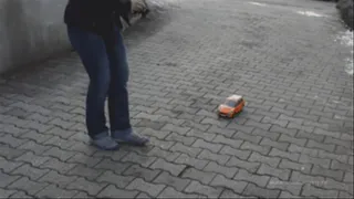 Sneakergirl Crushes RC-Car with Sneakers