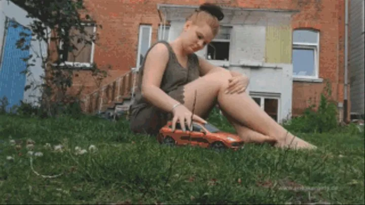 Sneaker-Girl Mila - Toy Car Crush with Bare Feet