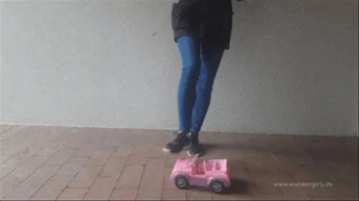 Sneaker-Girl Angel Crushes a Barbie-Toy-Car