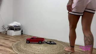 Sneaker-Girl Akira & Katha - Walk over differnet Toy Cars - hot close-ups