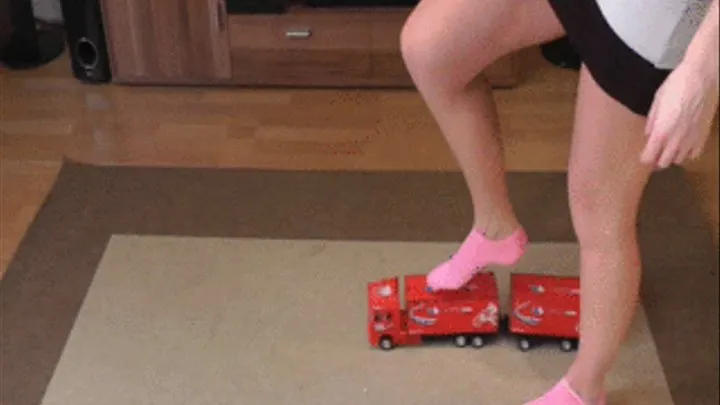 Sneaker-Girl Crushing Red Toy-Truck