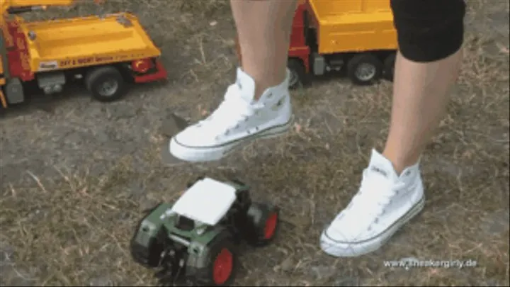 Sneaker-Girl Crushing Some BRUDER Toy-Trucks