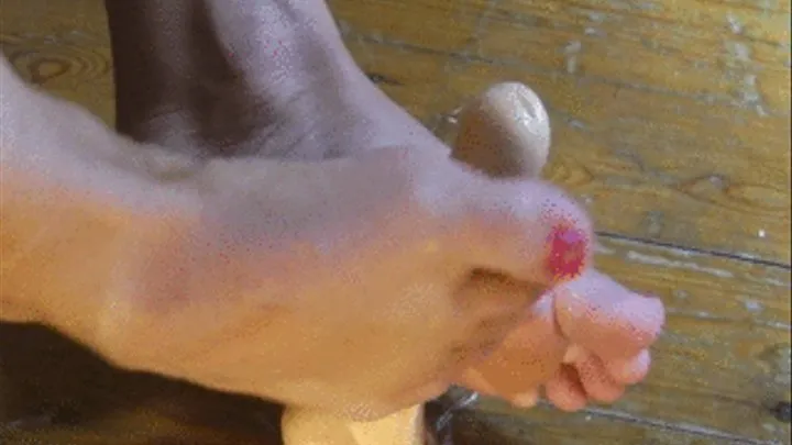 Footjob with colored toes