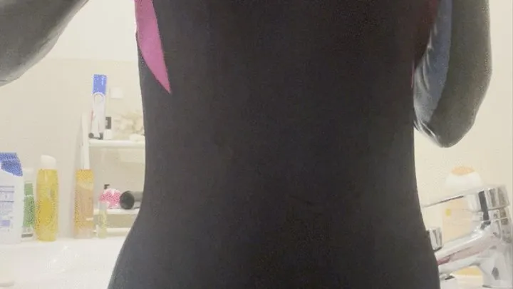 stripping off 3 layers of wetsuit in bath getting naked