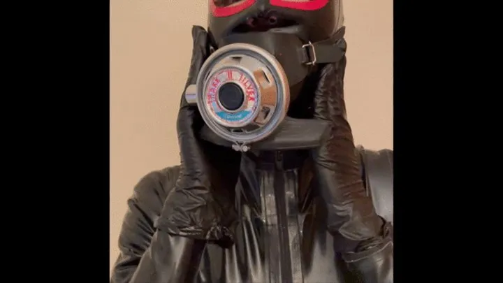 latex catsuit hood and breathing regulator