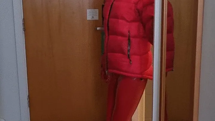 latex catsuit puffa down jacket cum