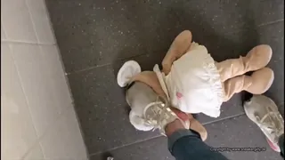 Cindy crushes a stuffed teddy in slow motion with her Adidas NMD