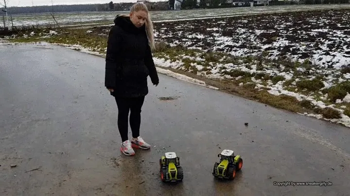 heavy brutal toy car crush with Sandy in verry used Nike AirMax