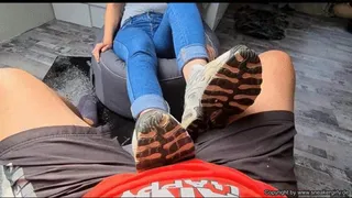 cock trampling with cute Nike butane and happy end over her shoes