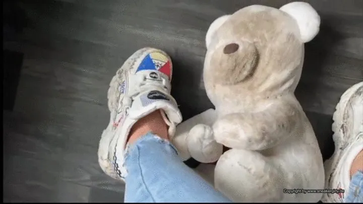 a soft toy has to suffer from cute, very dirty buffalo boots on his birthday