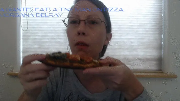 A Giantess Eats a Tiny Man On Pizza