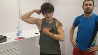 Strong Russian fem fighter lifts a guy