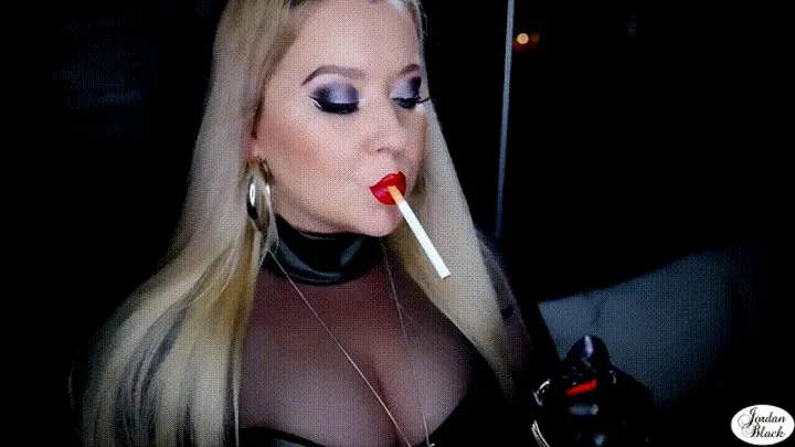 Gloved blonde Goddess smoking Marlboro