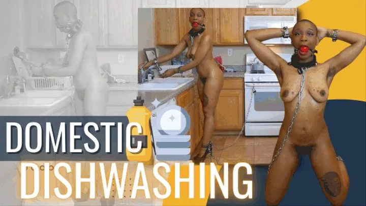 Domestic Dishwashing - Chained Cunt Cleans Kitchen in