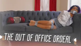 The Out Of Office Ordeal: TAPE BOUND BABE SQUIRMS IN SATIN BLOUSE ON SOFA IN