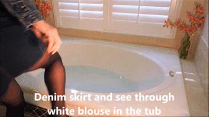 denim mini skirt and white blouse in Tub PART 1