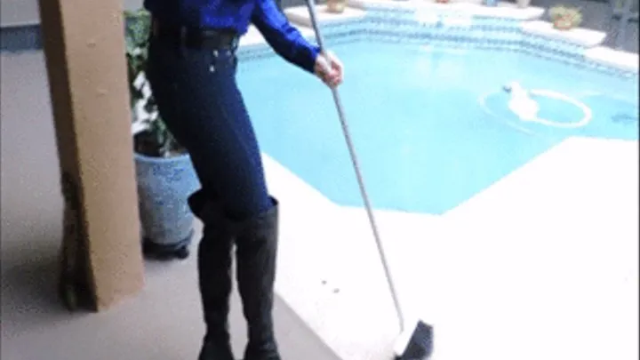 Another day cleaning my pool in skintight jeans and stiletto boots