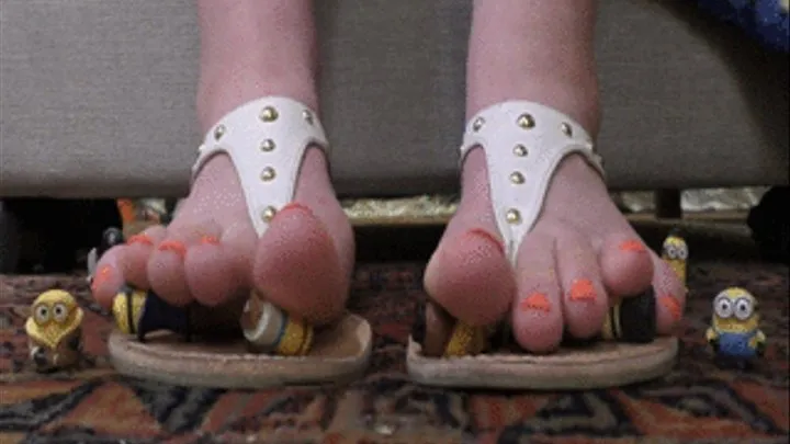 Giantess Leila Lewish squishes tiny minions under her big meaty toes