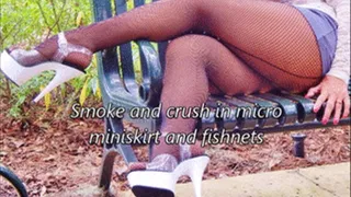 Smoke and crush in micro miniskirt and fishnets