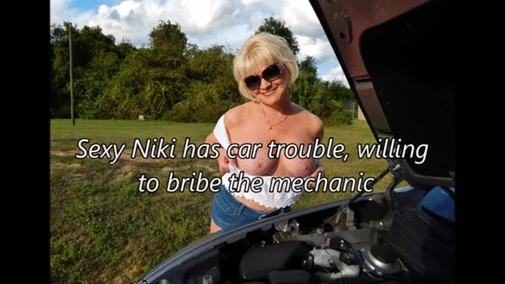 Sexy Niki has car trouble, willing to bribe mechanic