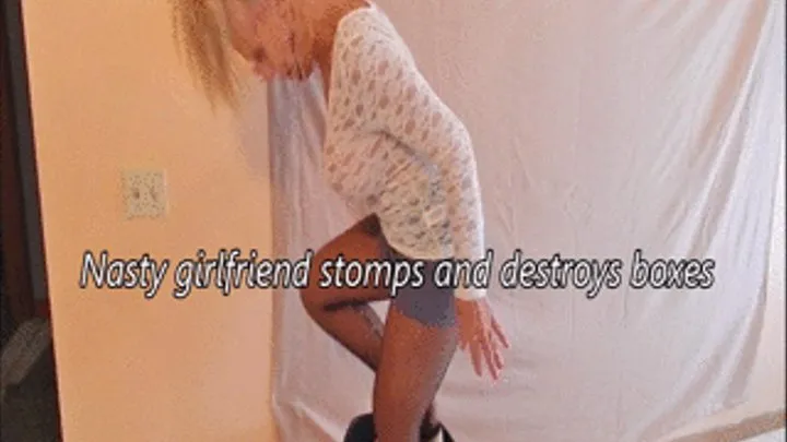 Nasty girlfriend stomps and destroys boxes