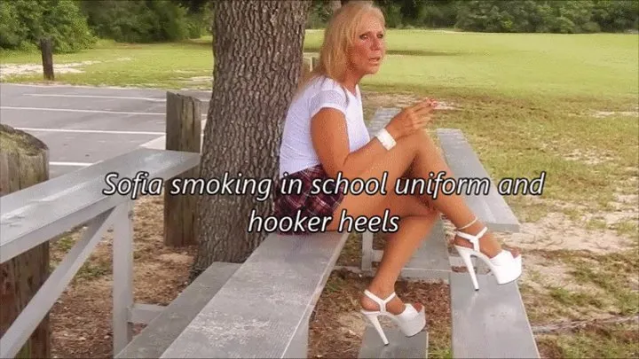 Smoking and crushing in school girl skirt