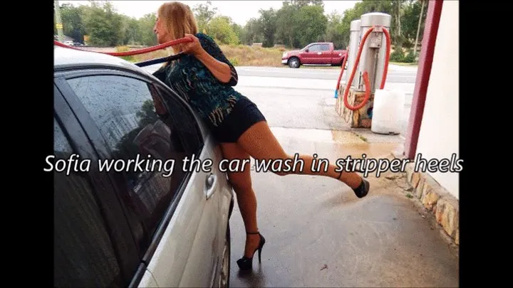 Working the car wash in stripper heels