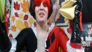 Crazy Harley Quinn Strokes Cock with Gloves