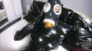 Latex sex in black latex catsuits and GP-5 gas masks