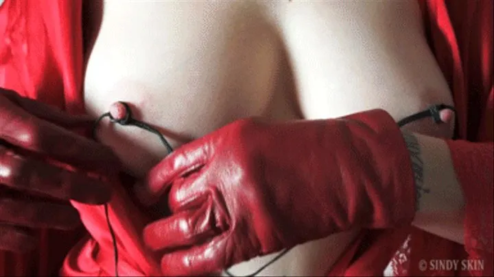 Teasing, Tying and Licking My Nipples with Leather Gloves, Leather Lace and My Tongue - FULL CLIP - HD