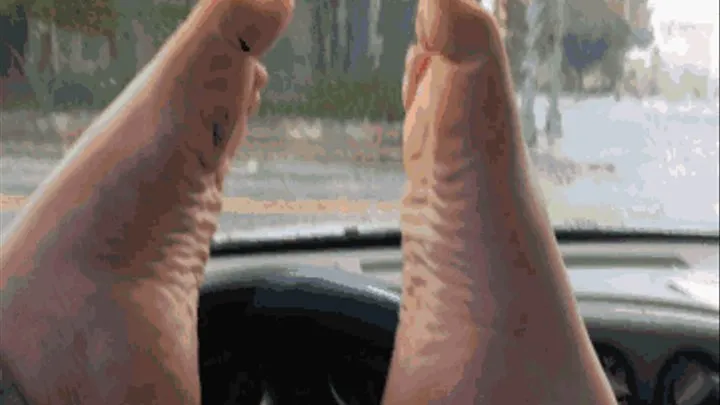 Bored, Feet Propped on the Steering Wheel-BBW Feet