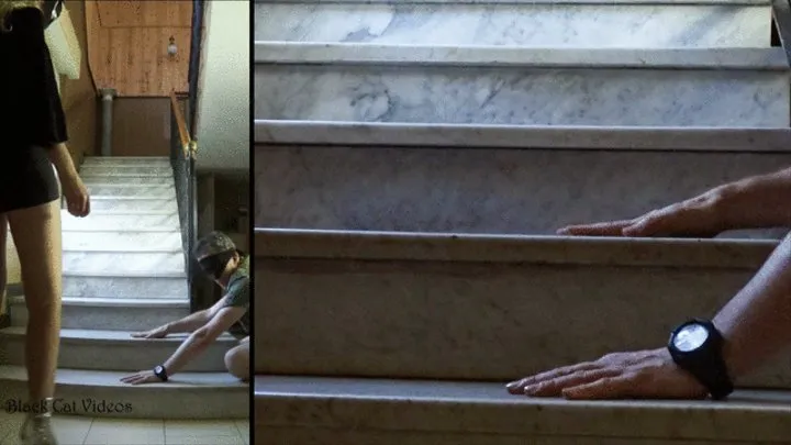 Hands trampling on the stairs starring Alice (two view)