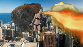 The furious giantess-vampire crushes the cities.