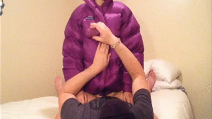 Purple Puffy Jacket Breast Play