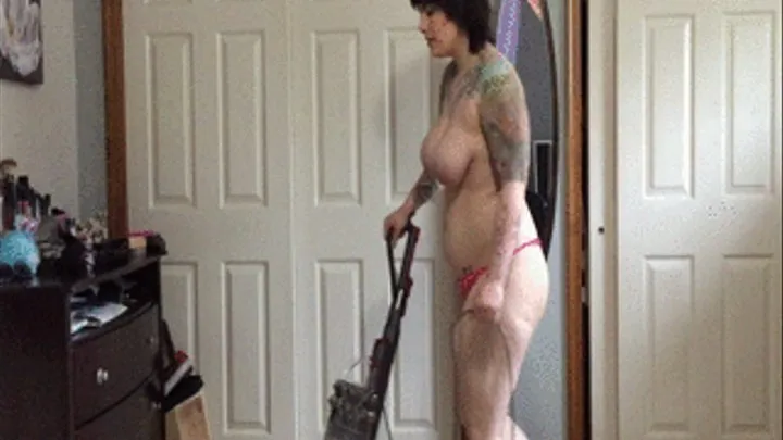 Tattooed BBW Topless Vacuuming Fetish
