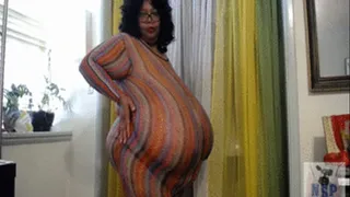 NORMA STITZ MODEL HER NEW RAINBOW FISHNET DRESS