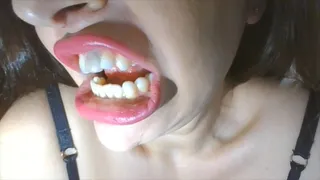 teeth with red dark lipstick