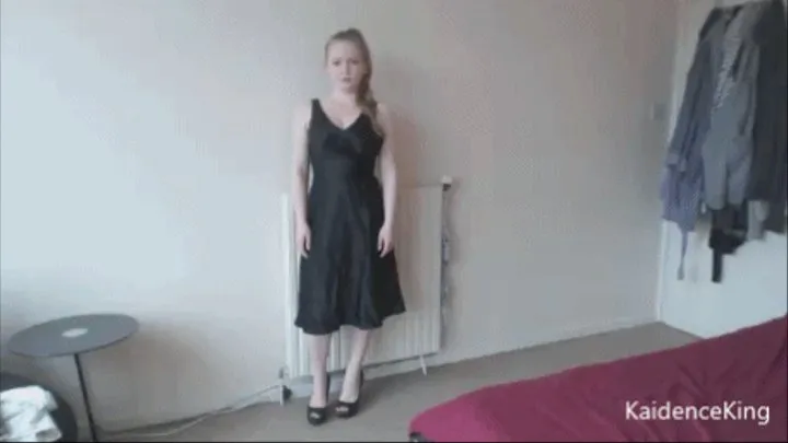 Black satin dress tease ( )