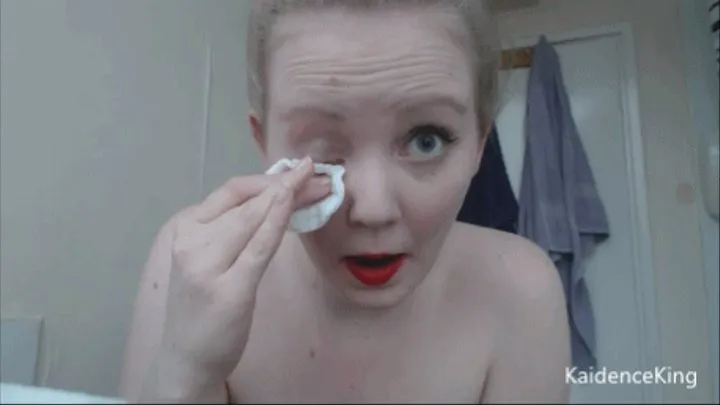 I am fully naked, removing all my make-up and washing my face ready for bed ( )