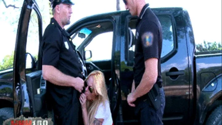 Blonde MILF sucking and fucking hard with 2 police officers part 1