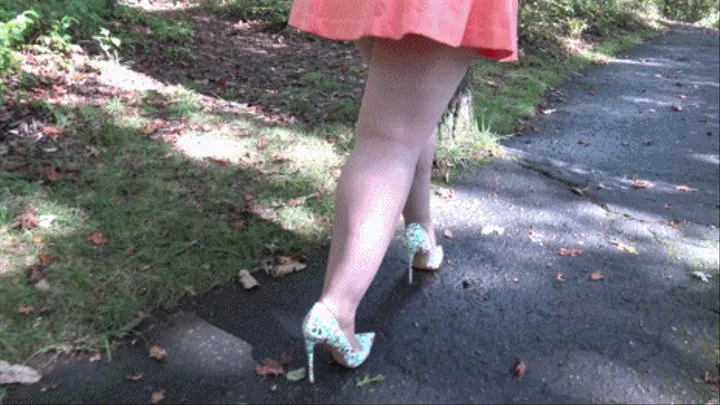 Pantyhose and Heels Tease Outside