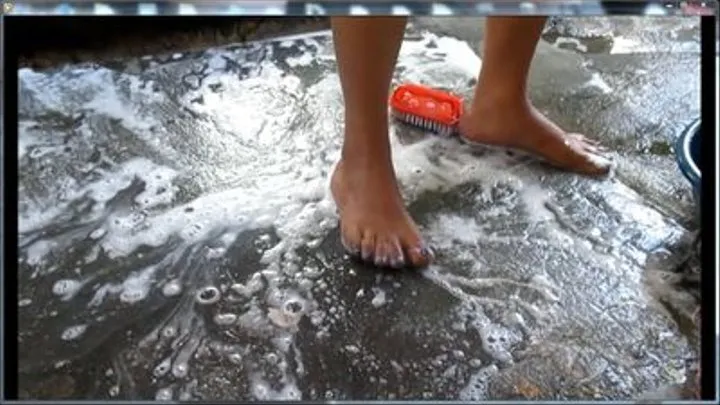 Doing dishes outside apartment