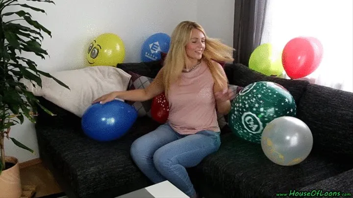 sitpopping promotional balloons on the couch