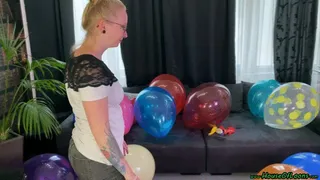 Various balloon popping fun and inflating five balloons without popping