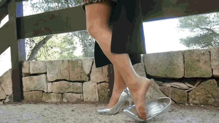 A walk in the park in silver heels