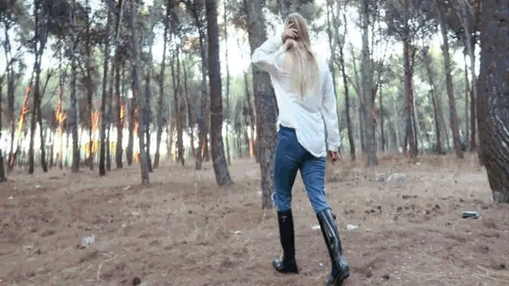 Walk in the forest in Hunter boots