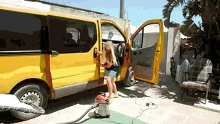 Vacuuming in car